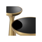 Elegant Lindos Side Table, Brushed Brass Base with Sleek Black Glass Top