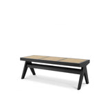 Arnaud Black Wood Bench with Handwoven Rattan Cane Seat