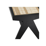 Arnaud Black Wood Bench with Handwoven Rattan Cane Seat