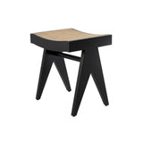Arnaud Stool, Black Wood, Handwoven Rattan Cane