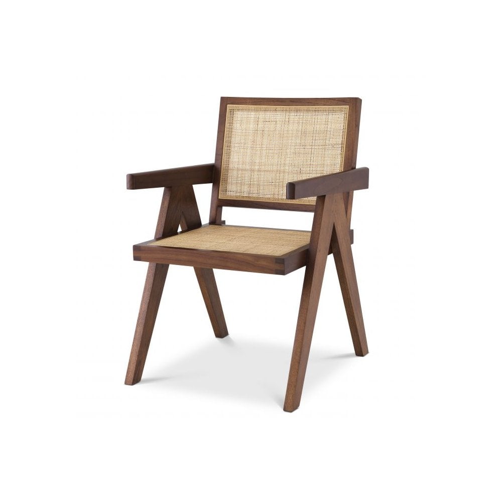 Aristide Dining Chair in Classic Brown with Rattan Cane Webbing
