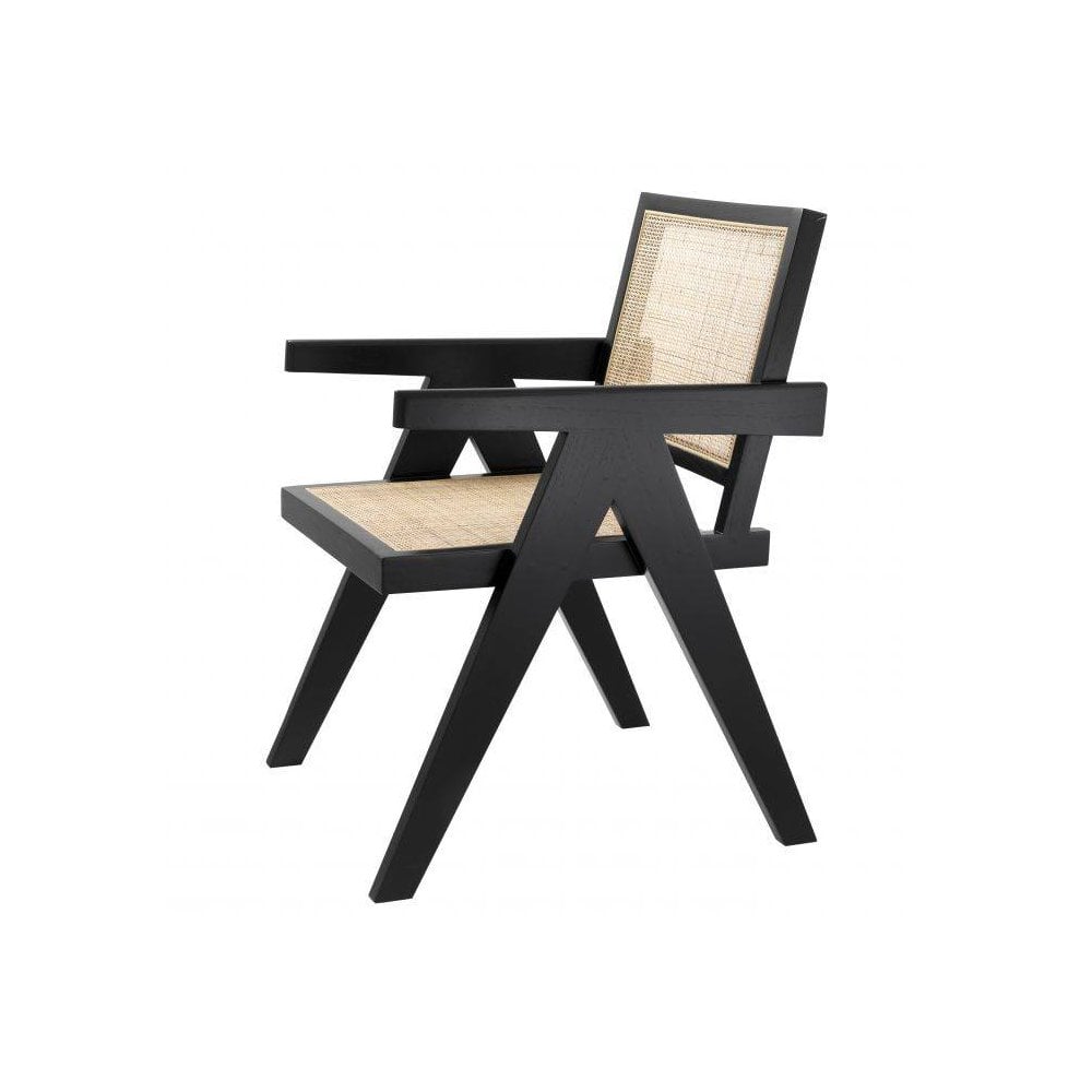 Aristide Black Finish Dining Chair with Rattan Cane Webbing