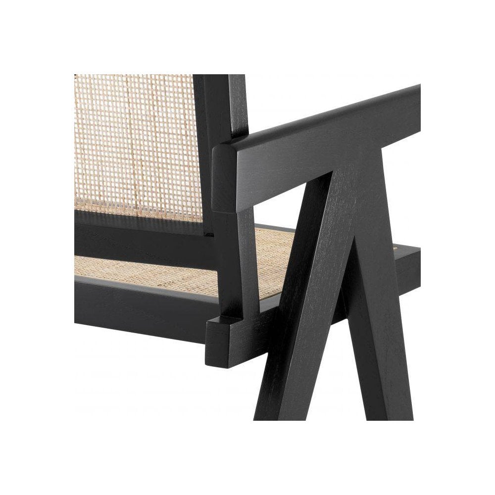 Aristide Black Finish Dining Chair with Rattan Cane Webbing