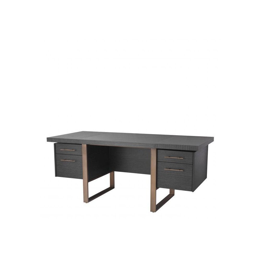 Canova Desk in Charcoal Grey Oak with Brushed Brass Accents