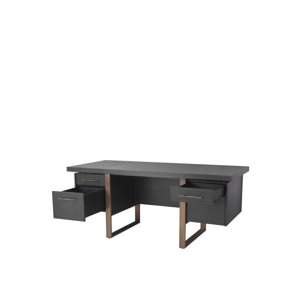 Canova Desk in Charcoal Grey Oak with Brushed Brass Accents