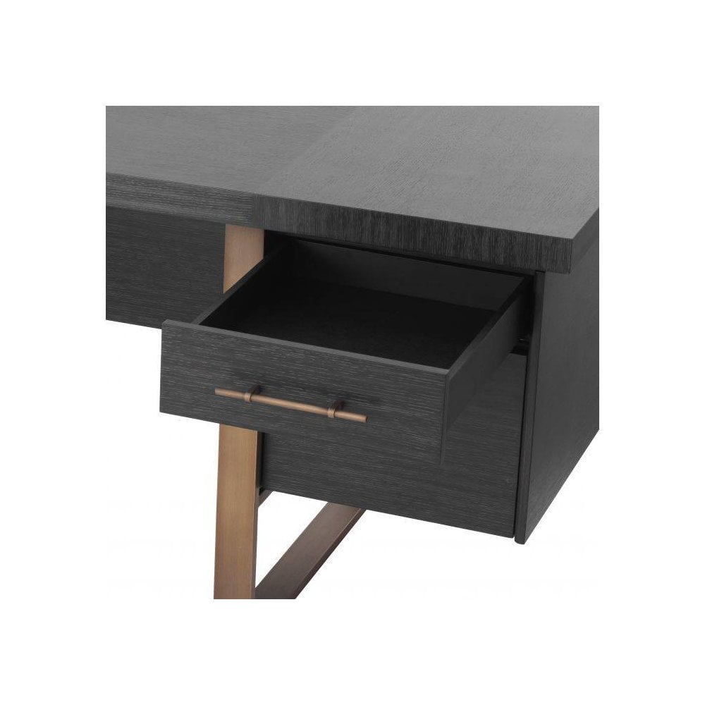 Canova Desk in Charcoal Grey Oak with Brushed Brass Accents