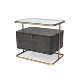 Augusto Side Table in Mocha Oak Veneer with Brushed Brass and Glass Elements