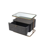 Augusto Side Table in Mocha Oak Veneer with Brushed Brass and Glass Elements