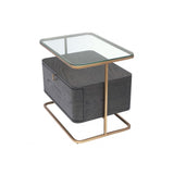 Augusto Side Table in Mocha Oak Veneer with Brushed Brass and Glass Elements