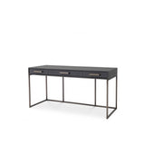 Larsen Modern Desk in Charcoal Grey Oak with Bronze Accents and Faux-Leather Detailing