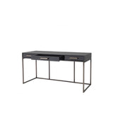 Larsen Modern Desk in Charcoal Grey Oak with Bronze Accents and Faux-Leather Detailing