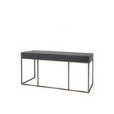 Larsen Modern Desk in Charcoal Grey Oak with Bronze Accents and Faux-Leather Detailing