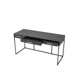 Larsen Modern Desk in Charcoal Grey Oak with Bronze Accents and Faux-Leather Detailing