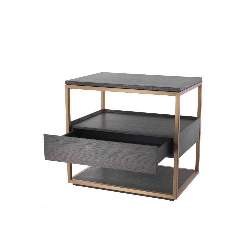 Parker Side Table, Mocha Oak Veneer with Brushed Brass Accents