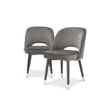 Elegant Cliff Dining Chair Duo, Savona Grey Velvet with Black Faux Leather Trim
