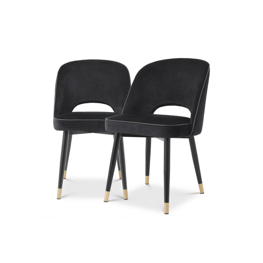 Elegant Cliff Dining Chair Set - Luxe Black Velvet & Faux Leather Trim