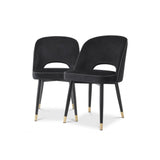 Elegant Cliff Dining Chair Set - Luxe Black Velvet & Faux Leather Trim
