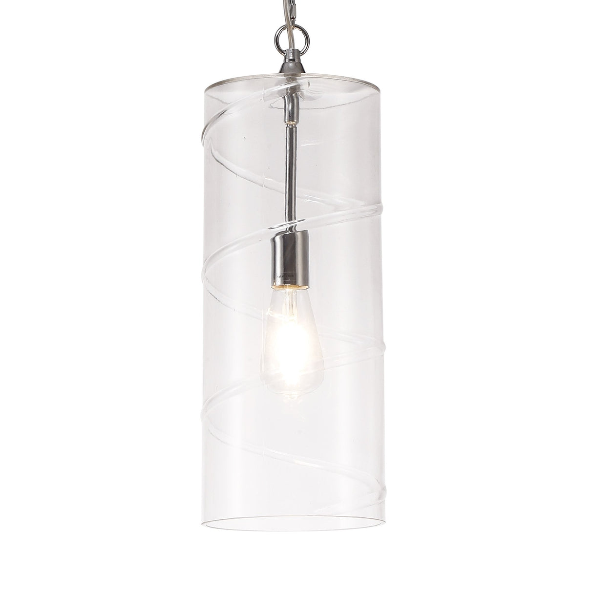 Elegant Clear Glass Pendant with Polished Chrome Finish & Adjustable Drop