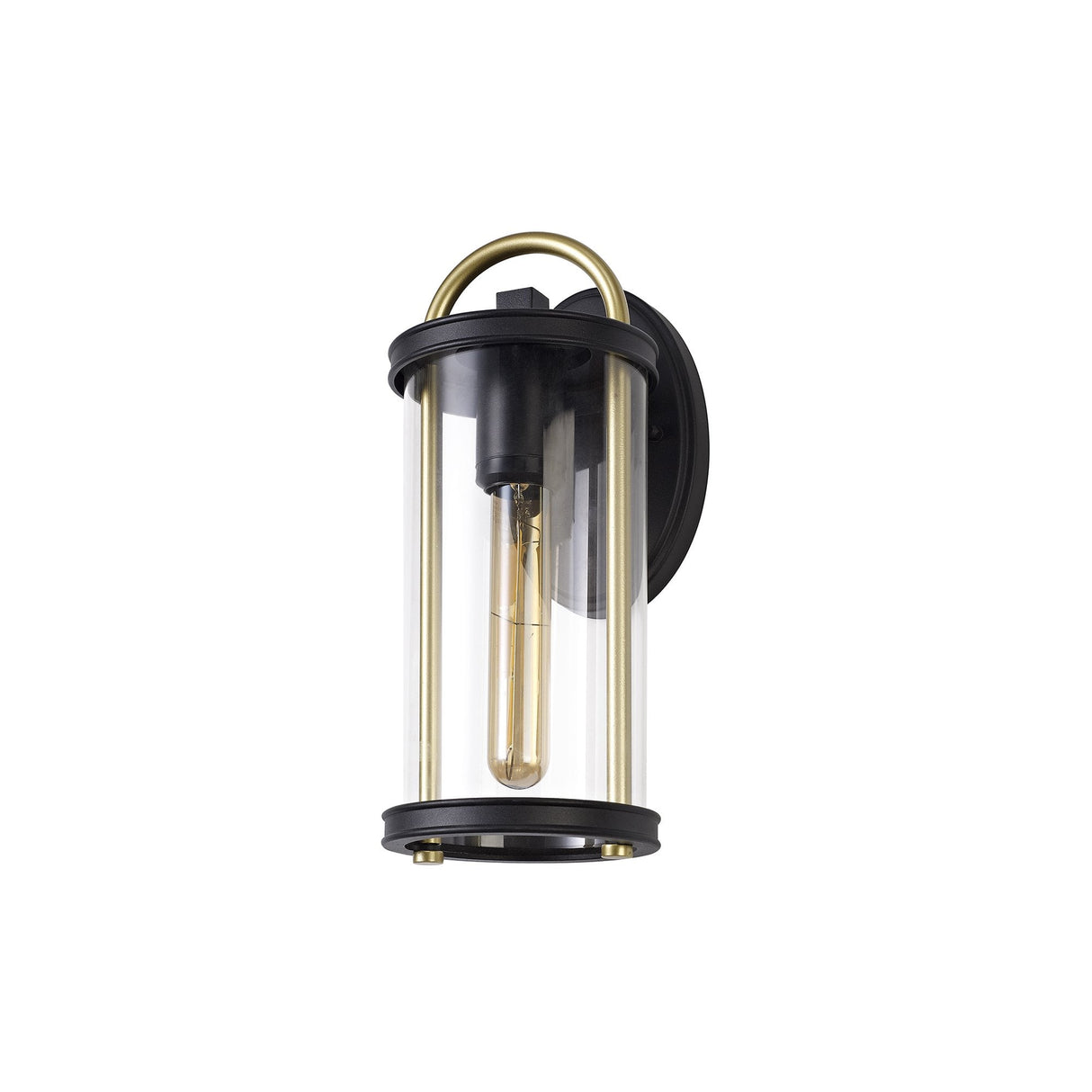 Elegant Wall Sconce, E27 Base, Black & Gold with Clear Glass, IP54 Rated, 2-Year Warranty