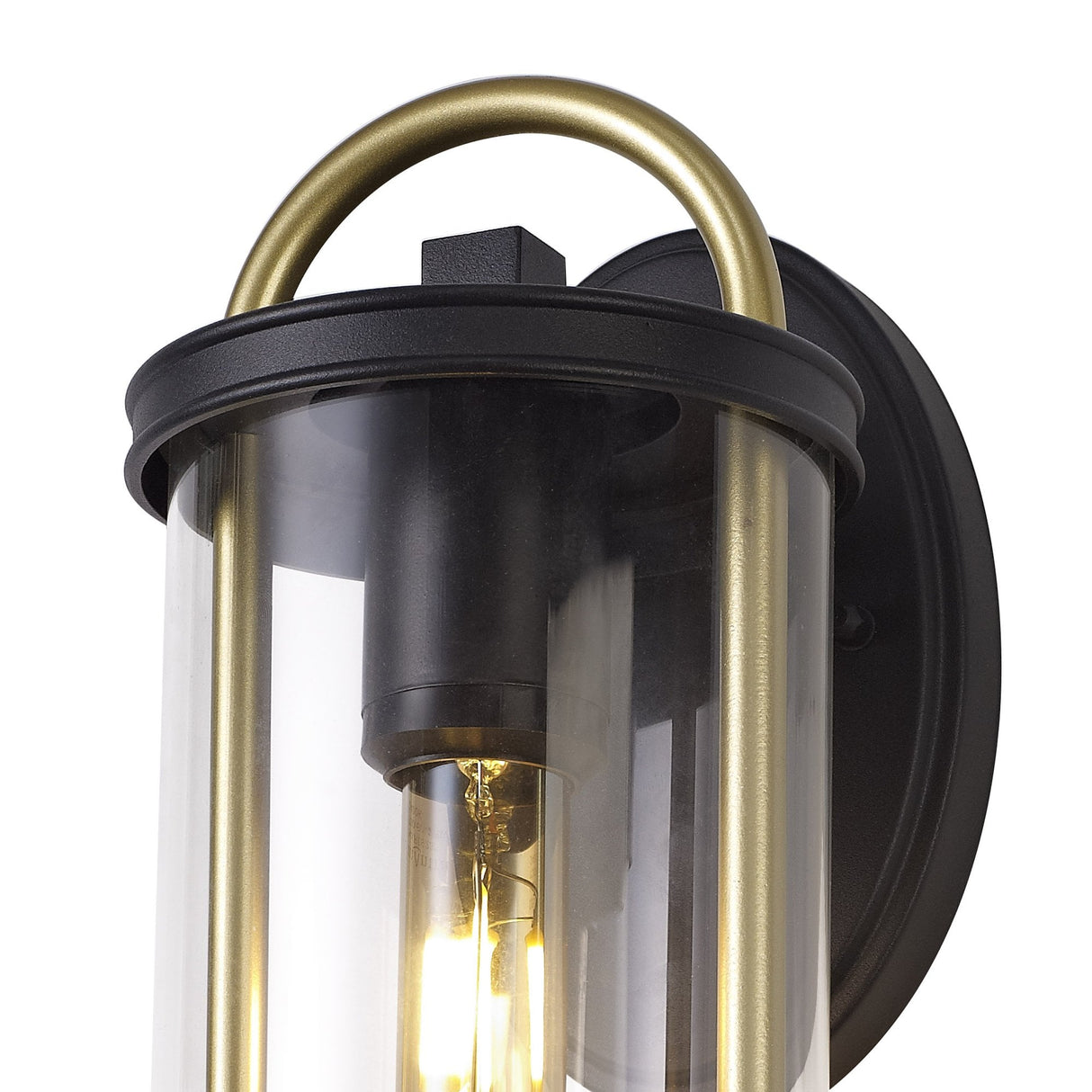 Elegant Wall Sconce, E27 Base, Black & Gold with Clear Glass, IP54 Rated, 2-Year Warranty