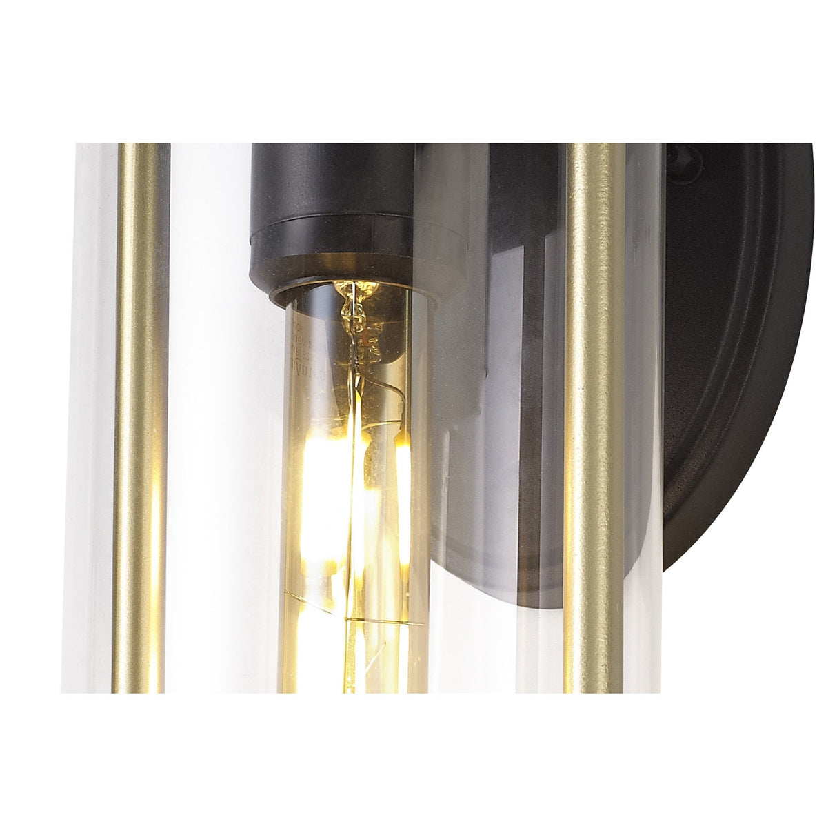 Elegant Wall Sconce, E27 Base, Black & Gold with Clear Glass, IP54 Rated, 2-Year Warranty