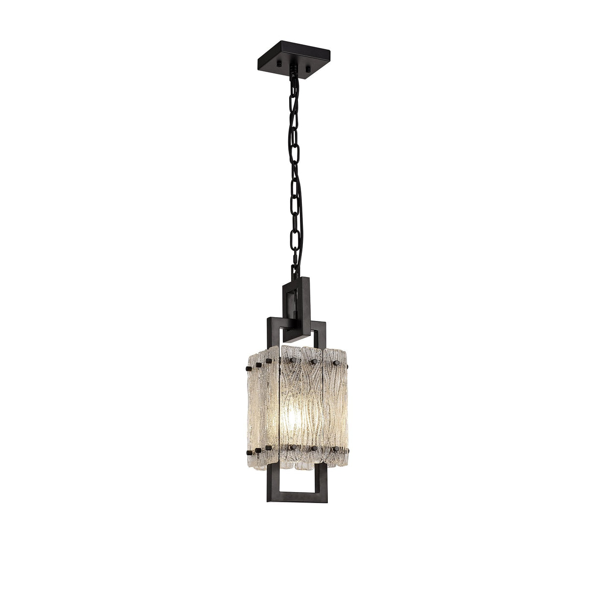 Modern Elegant Pendant Light, 1 Bulb Fixture, Matte Black with Crystal Sand Glass