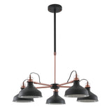 Contemporary 5-Light Adjustable Pendant, Sand Black/Copper/White