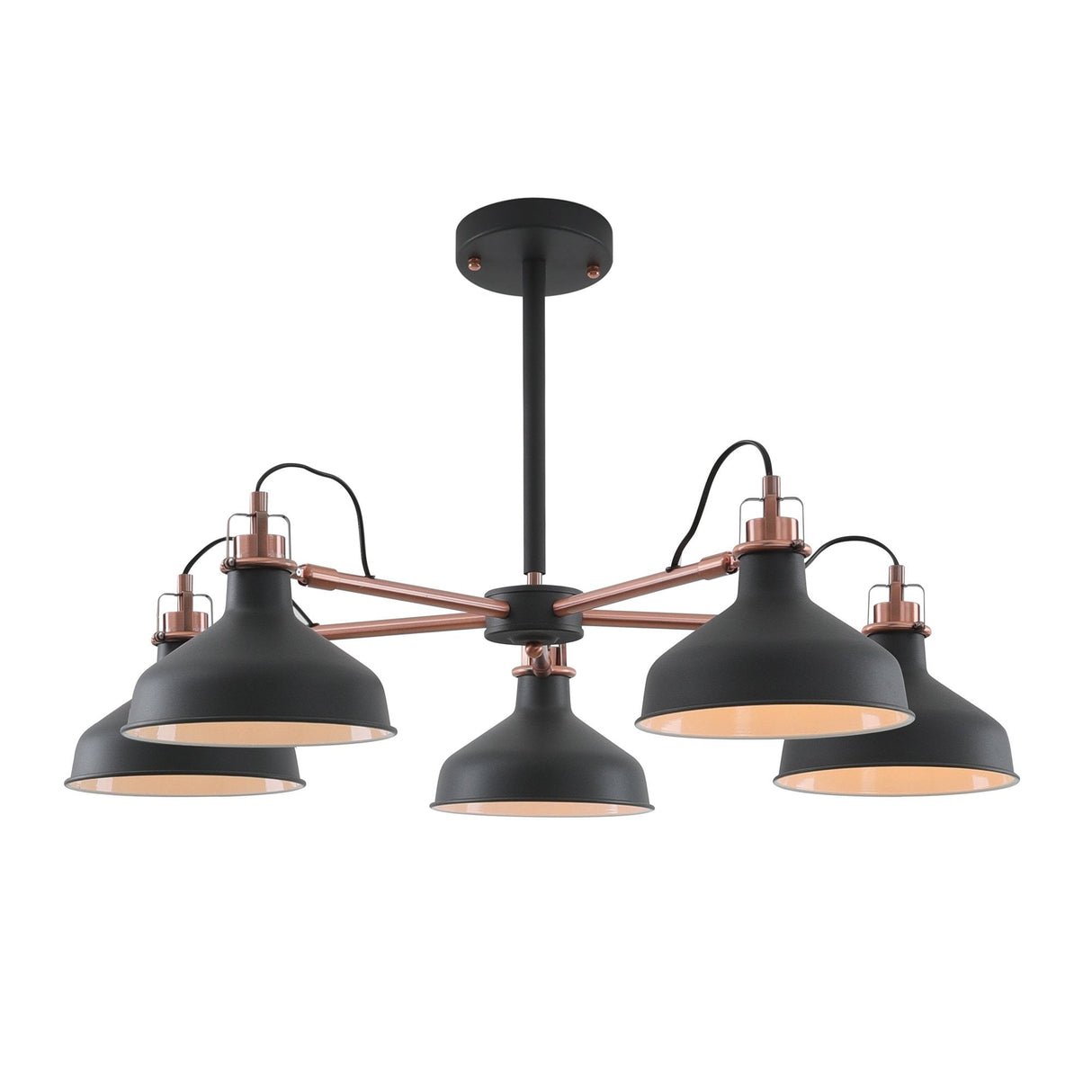 Contemporary 5-Light Adjustable Pendant, Sand Black/Copper/White
