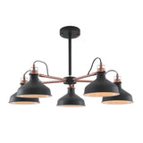 Contemporary 5-Light Adjustable Pendant, Sand Black/Copper/White
