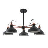 Contemporary 5-Light Adjustable Pendant, Sand Black/Copper/White