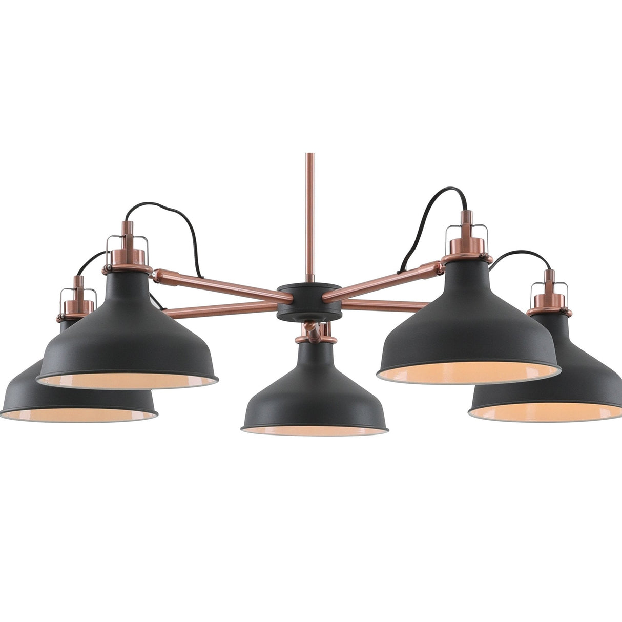 Contemporary 5-Light Adjustable Pendant, Sand Black/Copper/White