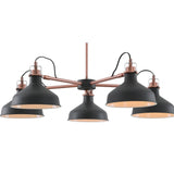 Contemporary 5-Light Adjustable Pendant, Sand Black/Copper/White