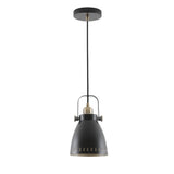 Compact Pendant Light, E27 Socket, Black/Brass/Khaki Finish