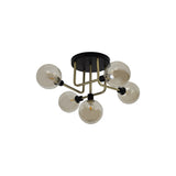 Modern Elegance: 5-Light G9 Flush Ceiling Fixture in Matte Black and Antique Brass with Cognac Glass