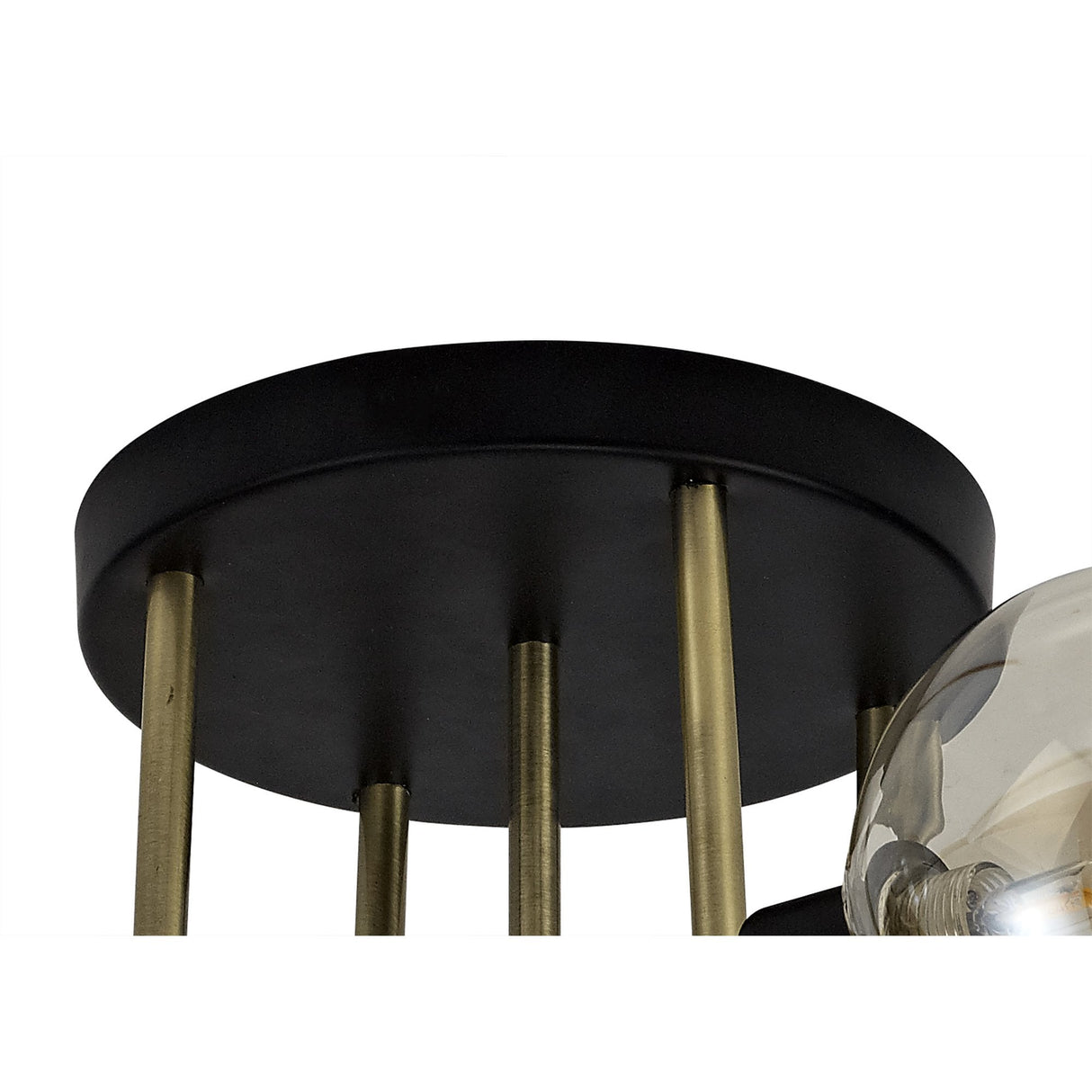 Modern Elegance: 5-Light G9 Flush Ceiling Fixture in Matte Black and Antique Brass with Cognac Glass