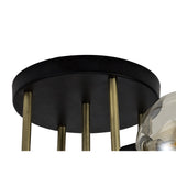 Modern Elegance: 5-Light G9 Flush Ceiling Fixture in Matte Black and Antique Brass with Cognac Glass