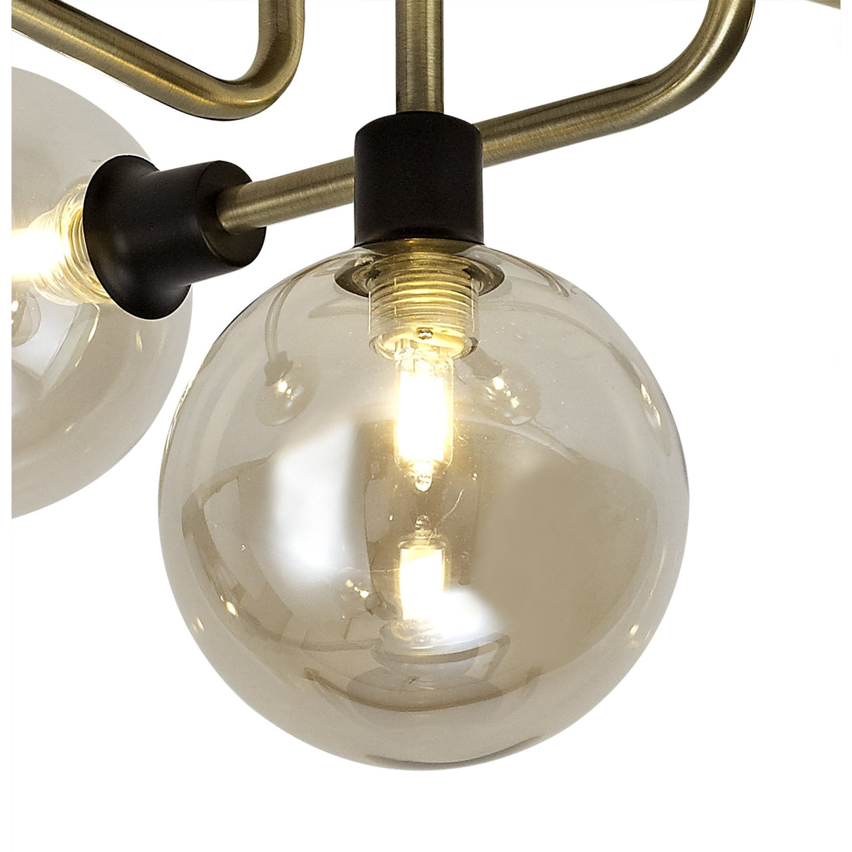 Modern Elegance: 5-Light G9 Flush Ceiling Fixture in Matte Black and Antique Brass with Cognac Glass