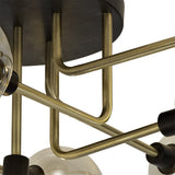 Contemporary Elegance: 9-Light G9 Flush Ceiling Fixture in Matt Black, Antique Brass & Cognac Glass