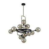 Chic Modern Pendant, 12-Light, Black/Brass with Cognac Glass