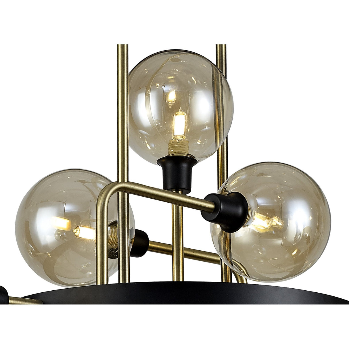 Chic Modern Pendant, 12-Light, Black/Brass with Cognac Glass