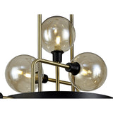 Chic Modern Pendant, 12-Light, Black/Brass with Cognac Glass