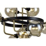 Chic Modern Pendant, 12-Light, Black/Brass with Cognac Glass
