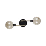 Dual Light Wall Sconce with Matte Black and Antique Brass Finish, Cognac Glass Shades