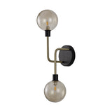 Dual Light Wall Sconce with Matte Black and Antique Brass Finish, Cognac Glass Shades