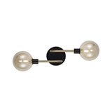 Dual Light Wall Sconce with Matte Black and Antique Brass Finish, Cognac Glass Shades