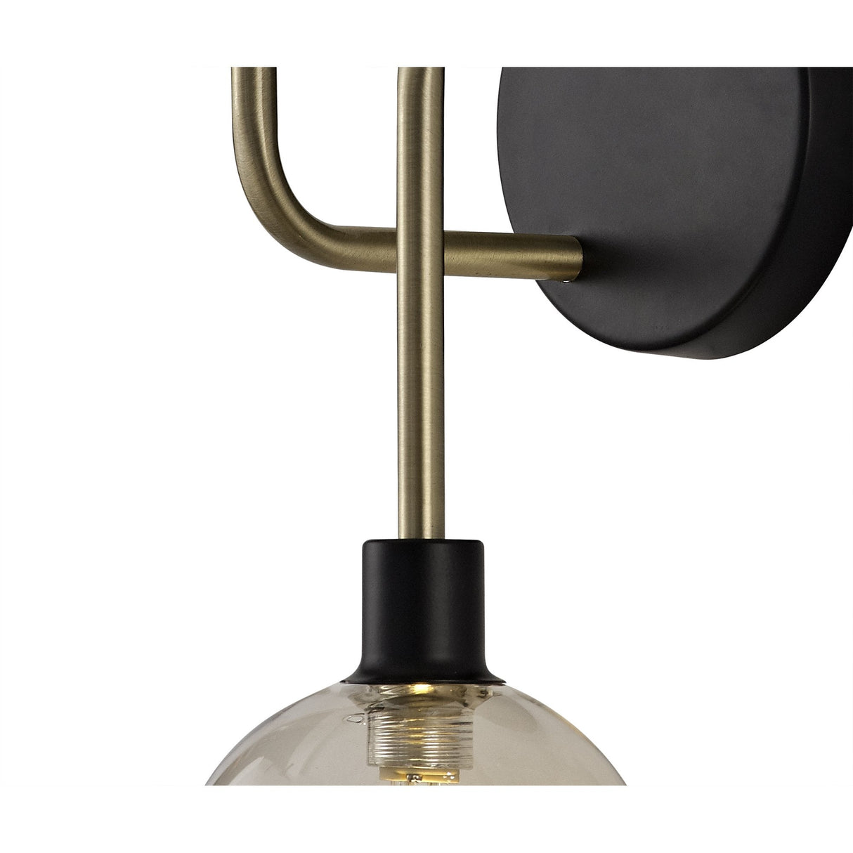 Dual Light Wall Sconce with Matte Black and Antique Brass Finish, Cognac Glass Shades