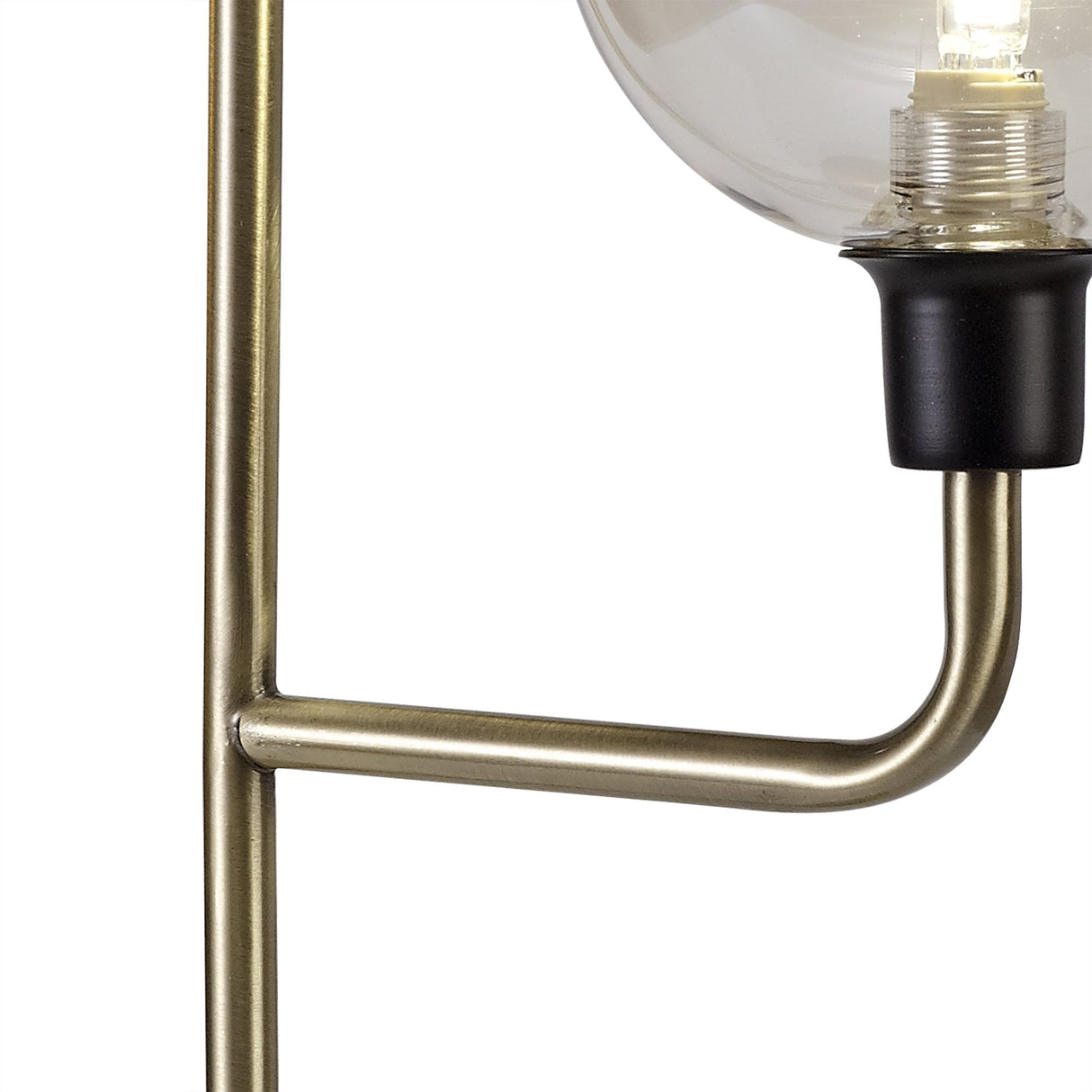 Modern Elegance Dual-Light Table Lamp in Matte Black and Antique Brass with Cognac Glass Shades