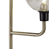 Modern Elegance Dual-Light Table Lamp in Matte Black and Antique Brass with Cognac Glass Shades