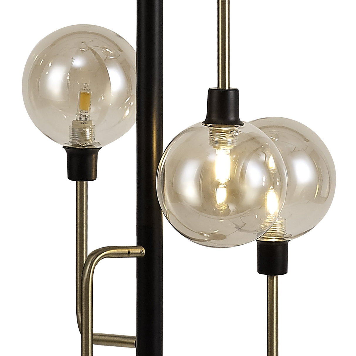 Elegant 8-Light Floor Lamp, Matt Black with Antique Brass and Cognac Glass