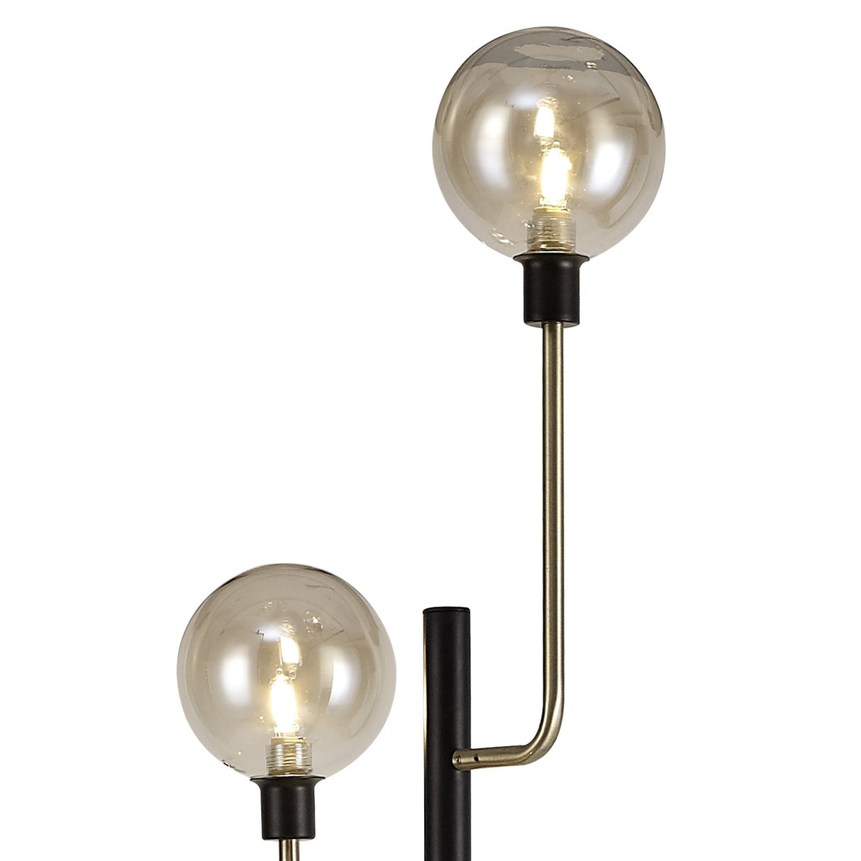 Elegant 8-Light Floor Lamp, Matt Black with Antique Brass and Cognac Glass